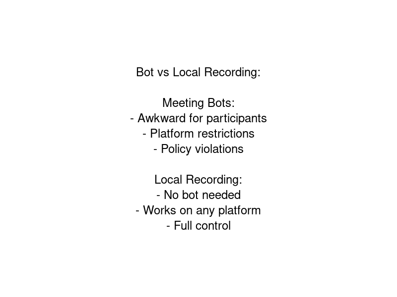 Meeting Bots vs Local Recording: Comparison of pros and cons