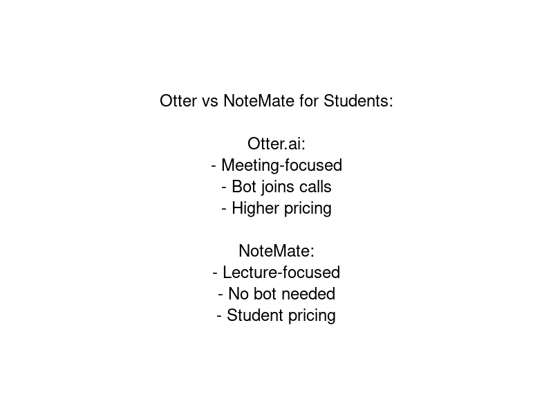 Otter.ai vs NoteMate for Students: Comparison of features and pricing